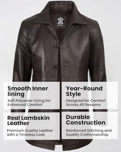 Image of Blingsoul Mens Leather Coat - Mid-Length Real Lambskin Long Leather Jacket Men