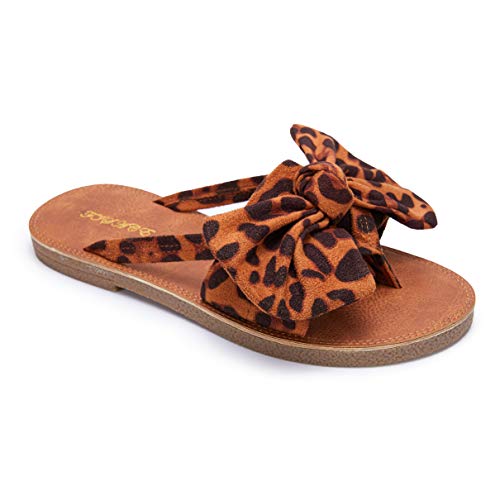 Image of FISACE Womens Bow Flat Sandals Flip Flops Slide Sandals Summer Beach Shoes
