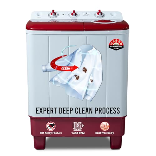 Image of Power Guard 7.5 kg 5 Star Semi-Automatic Top Loading Washing Machine Appliance (PG75WM-BG-OP, Burgundy, Powerful Motor, Effective Wash Pulsator,1400 RPM & Castors)