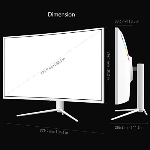 INNOCN Gaming Monitor Curved 39 Zoll, QHD 2K 2560 x 1440P 165Hz Bildschirm, FreeSync Premium, HDR, (HDMI 2.0, DP 1.4, Audio, Lautsprecher) Höhenverstellbar, VESA 100 * 100, Weiß, 39G1R – Bild 7
