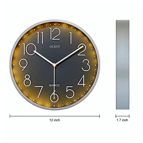 Ocest 12-Inch Night Light Wall Clock, Silent Non-Ticking Battery Operated Round Glow In The Dark Luminous Wall Clock, Modern Arabic Numerals Analog Decor Clock For Living Room, Bedroom, Office (Gray) #TOP7