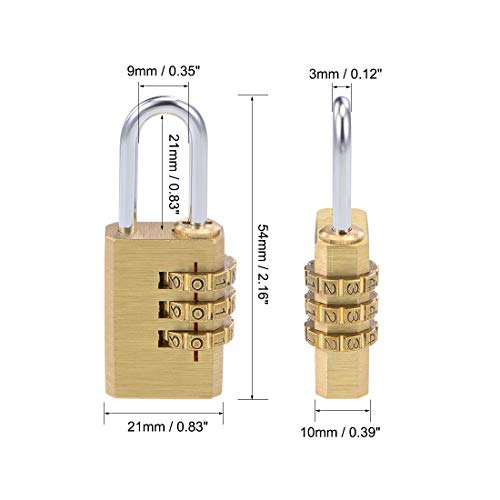 Image of uxcell 3 Digit Combination Padlock Brass Locks 3mm Shackle Diameter for Gym Locker Fence Suitcase Travel Outdoor
