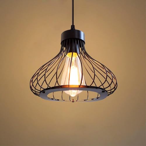 Comely Lámpara Colgante Industriale, Vintage Lampara Colgante Techo Pantalla de Jaula de Metal, Negro E27 Iluminación de Techo para Pasillo Comedor Cocina Dormitorio