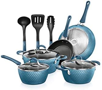 NutriChef Nonstick Cookware Excilon | Home Kitchen Ware Pots & Pan Set with Saucepan, Frying Pans, Cooking Pots, Lids, Utensil PTFE/PFOA/PFOS Free, 11 Pcs, Royal Blue