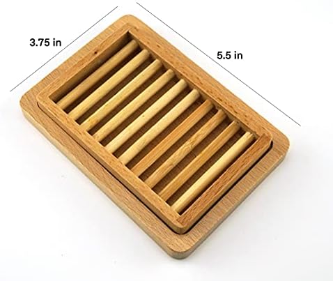 TXV Mart Wooden Beechwood Soap Dish, Soap Holder, Soap Saver for Bathroom, Shower Kitchen, Sink, Countertop with Top Tray for Draining and Bottom Tray to Contain Residual Water
