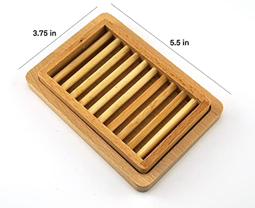 Txv Mart Wooden Beechwood Soap Dish, Soap Holder, Soap Saver For Bathroom, Shower Kitchen, Sink, Countertop With Top Tray For Draining And Bottom Tray To Contain Residual Water #TOP6