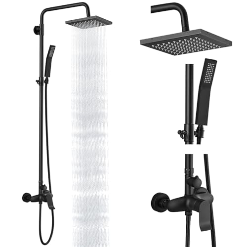 Heyalan Matte Black Exposed Shower System Dual Function Bathroom Shower