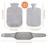 Votoko Wärmflaschengürtel, 1.2 L Wärmflasche aus Gummi mit Weichem Taillenbezug, 3 in 1 Wärmflasche Gürtel für Nacken Schulter Rücken Beine Taillenwärmung, Hot Water Bottle für Schmerzlinderung (Grau)