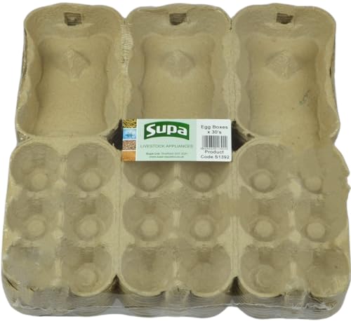Supa Half Dozen Egg Boxes x 30-Pieces, Traditional Fibre Egg Box, 100% Recyclable and Biodegradable. Packs are Designed to Take Chicken Eggs from Small to Extra Large.