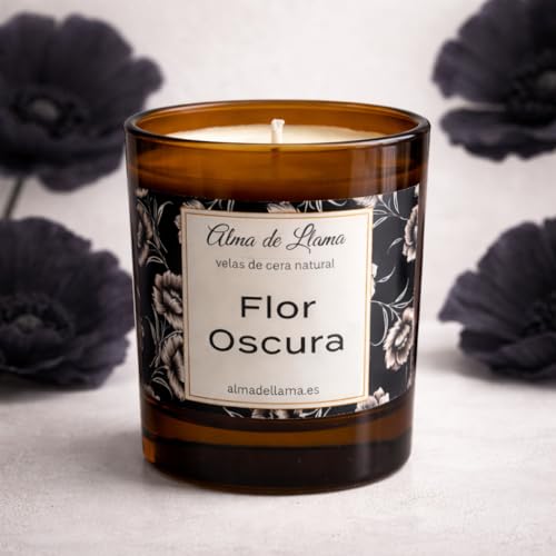 Vela Aromática Flor Oscura - Vela Perfumada - Cera de Oliva Natural - Vaso Amber - 40 Horas - Aroma Premium - Regalos perfectos
