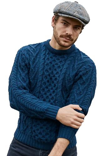 SAOL 100% Merino Wool Men's Irish Traditional Aran Crew Neck