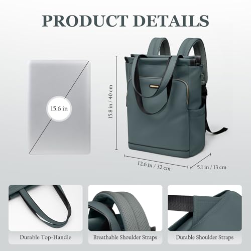 GOLF SUPAGS Sac à dos Convertible pour Ordinateur Portable pour Femmes Sac de Voyage Décontracté Notebook pour Travail Collège Voyage Loisirs (Vert Foncé, 15.6 Pouces) – vue 5