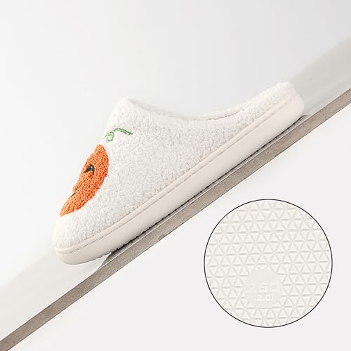 Image of Halloween Pumpkin Slippers for Womens Mens Plush Warm Spooky Lantern Pumpkin Slippers House Shoes