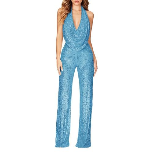 Mono de mujer con lentejuelas bodycon piernas anchas elegante playsuits cowl