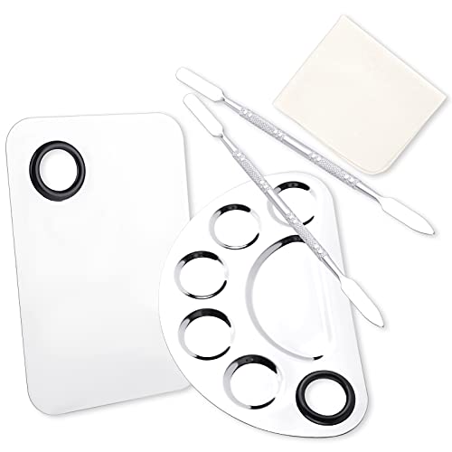 Lady Up 2 Pcs Stainless Steel Cosmetic Makeup Palette, Spatula Tool Makeup Artist Mixing Palette Foundation Holder Plate