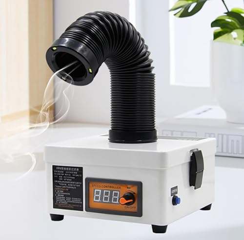 Small Smoke Absorber, Desktop Soldering Smoke Extractor with LED Display, Infinitely Adjustable Wind Speed, HEPA+activated Carbon Filter Layer, Strong Suction, for Grinding, Polishing, Painting