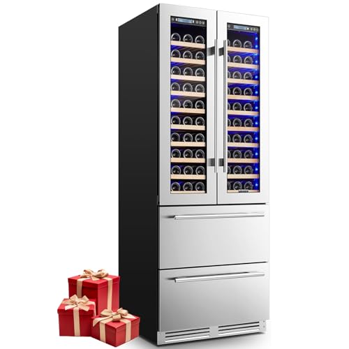 BODEGA BODEGA 30 Inch Dual Zone Wine and Beverage Refrigerator, Built-in or Freestanding Wine Cooler with Double Stainless Steel Drawers, Hold 120 Bottles 234 Cans, Quiet Compressor, Automatic Defr