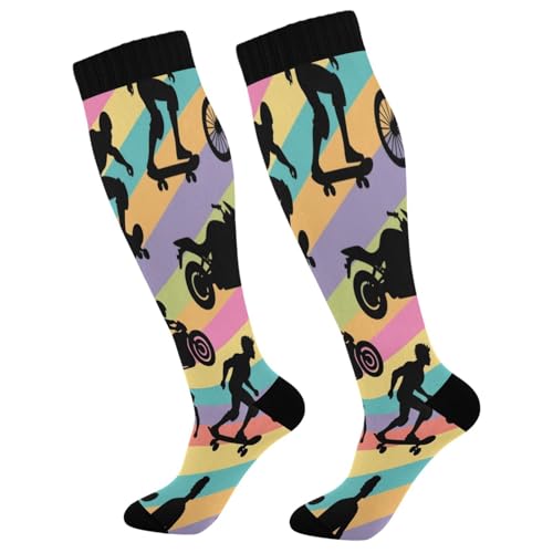 Slewiaeky Car Motorcycle Colored Vehicle Compression Sock for Women Men Knee High Socks for Nurses Running Hiking 1 Pair