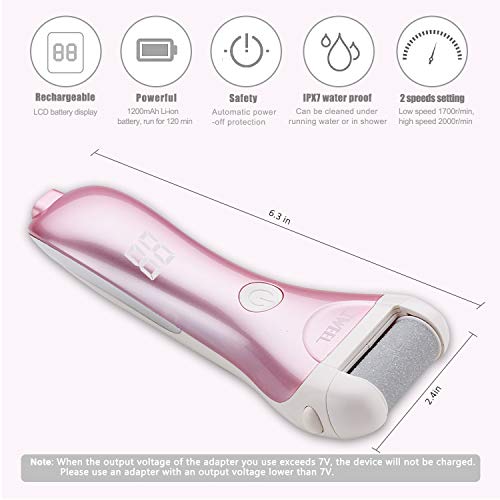 Callus Remover For Feet, Electric Foot File Rechargeable Foot Scrubber Pedicure Tools Kit Electronic Waterproof Callus Shaver For Cracked Heels Thick Callous Dead Skin 3 Roller Heads Cuticle Trimmer #TOP1