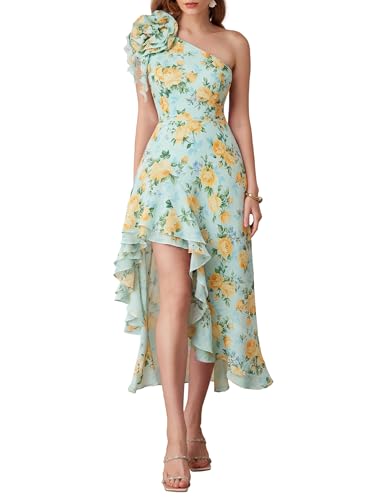 Image of GRACE KARIN Womens Summer One Shoulder Sleeveless Dresses Floral Flowy Ruffle High Low Wedding Guest Maxi Sundresses