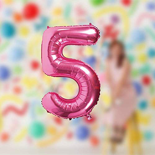 Image of AMFIN 15 Inch 5 Number Foil Balloons for 5th Birthday Baby Girl Party Decorations, Wedding Anniversary Decoration Items - Pink
