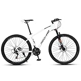 Redfire 27.5 Inch Mens Mountain Bike with Lock-Out Suspension Fork, 21-Speed Shimano Drivetrain, Shimano Shift Levers, Aluminum Frame and Double Disc Brakes Adults MTB Bicycle White