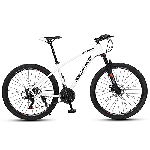 Redfire Mountain Bike, 26 Inch Wheels Youth Women Bicycle, 21-Speed Shimano Drivetrain, 15-Inch Aluminum Frame, MTB Bike with Double Disc Brake Lock Out Suspension Fork, White