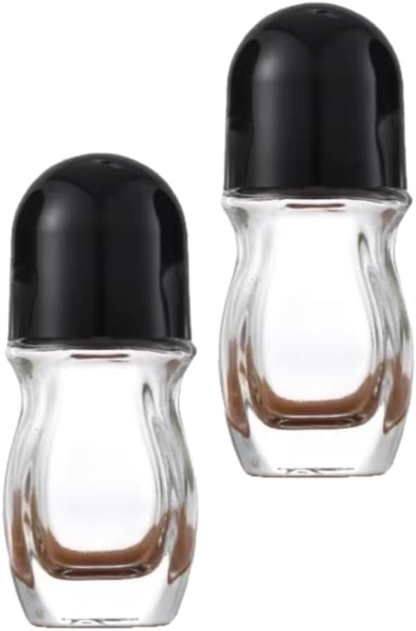 2Pcs 30ml Transparent Glass Essential Oil Roller Bottles Refillable Roll on Bottles Empty Deodorant Bottle Containers Rollerball Bottles Beauty and Personal Care Tools for Fragrance Cosmetics (Black)