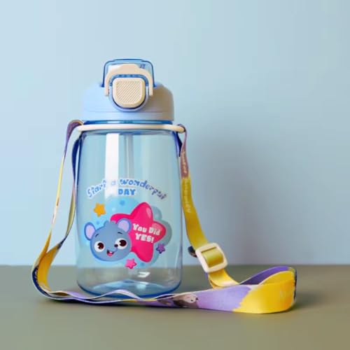 Garrafa de Água Infantil com Alça, 4 Cores, Desenhos Animados, Tampa Flip, 450ml