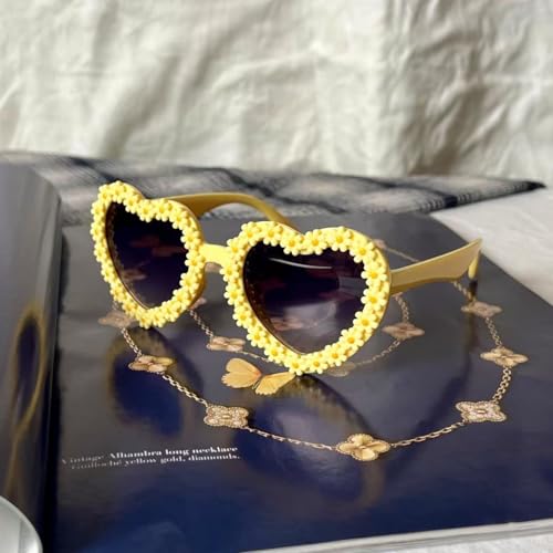 Image of Kids Heart Shaped Valentines Day Cute Flower Sunglasses for Toddler Girls Age 3-10 Outdoor Beach Eyewear UV400