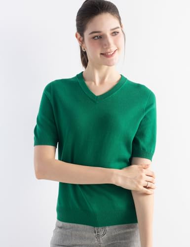 Women's Merino Wool Blend Sweater Fall Winter V Neck Short Sleeve First-Line Ready to Wear Seamless Knit Sweater4