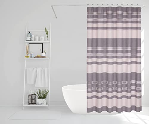 Ruvanti Shower Curtains 72X72 Inch Cotton Blend, Bathroom Shower Curtain Aspid Grey Stripe. Fabric Shower Curtains Set Is Soft, Washable, Decorative, Quick Dry, Water Resistant With 12 Curtain Hooks. #TOP6