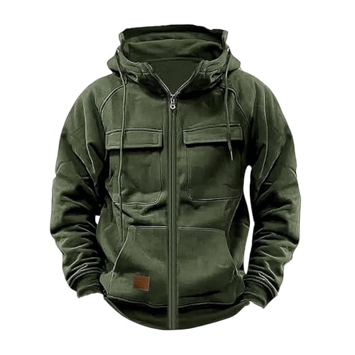 Tactical Sweatshirts Men Hoodies Full Zip Long Sleeve Workout Cargo Pullover Sport Outdoor Winter Jacket with Pocket