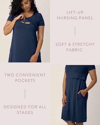 Image of Kindred Bravely Eleanora Ultra Soft Maternity Nursing Dress | Short Sleeve Breastfeeding Dress with Pockets