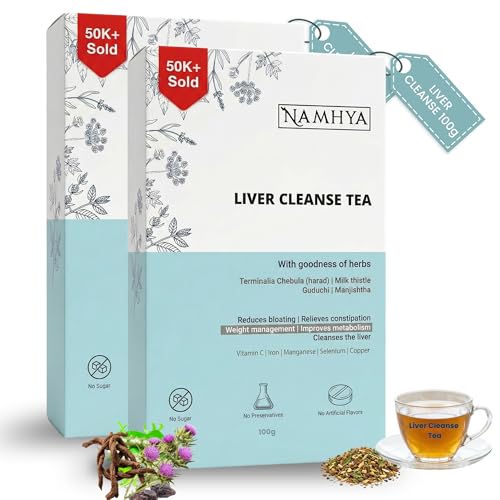 Image of Namhya Liver Cleanse Tea | Ayurvedic Herbal Detox Infusion | Fatty liver Health Support with Harad, Milk Thistle & Indian Herbs | Wellness Beverage | 100g Pack of 2