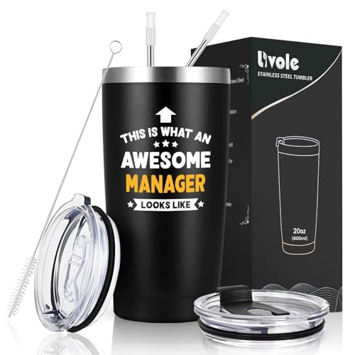 Livole Manager Gifts for Men, Him, Boss, This is What an Awesome Manager Looks Like, Manager Mug, Funny Work Mug for Boss, Colleagues Men, 20oz Stainless Steel Wine Tumbler, 30oz Travel Thermal Mug