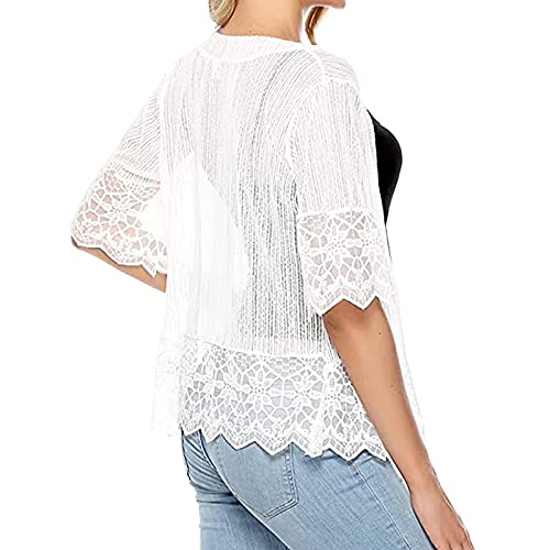 Women's Lace Patchwork Open Front Cardigan Lightweight Sheer Half Sleeve Bolero Shrug Jacket Summer Kimono Cover Up3