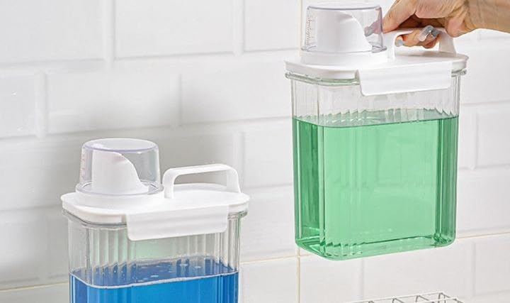 BLUE CRANE 1800ML Washing Powder Container, Clear Reusable Detergent Storage Jar, Airtight Laundry Organizer, for Bathroom Countertop, Home & Utility Room (Pack of 1) 3