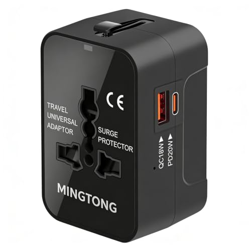 Travel Adapter, Worldwide All in One Universal Power Plug Adapter, Black