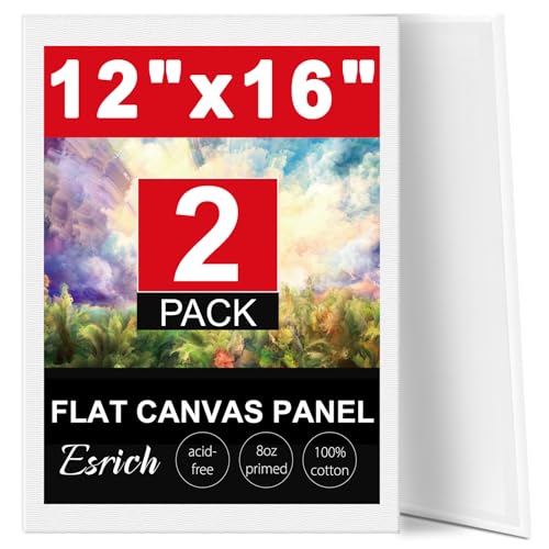 ESRICH Canvas Boards for Painting 12x16 Inch 2 Pack Canvas for Painting Cotton Primed Acid Free Large Blank Canvas Panels for Oil Paint Watercolor Acrylic Paint Gouache and Tempera.