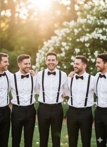 Image of trilece Men's Suspenders and Bow Tie Set - Adjustable Y-Back Suspenders with Matching Bow Tie for Weddings and Formal Wear