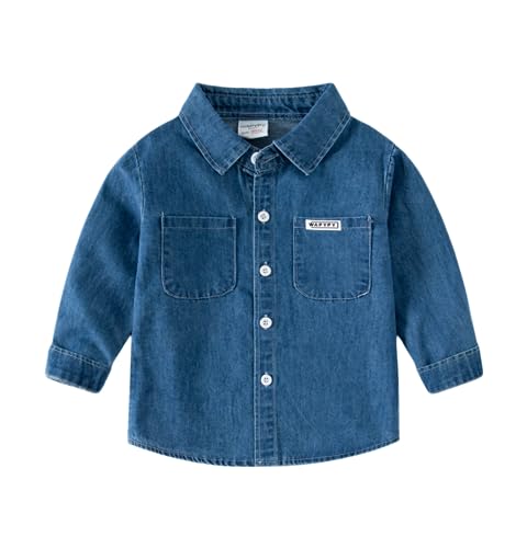 Toddler Baby Boys Casual Lapel Pockets Solid Denim T-Shirt Top Loose Cute Spring Autumn Button Down Sweatshirt Coat (Dark Blue,100/2-3 Y,Unisex,Big Kid,US,Age,2 Years,3 Years)