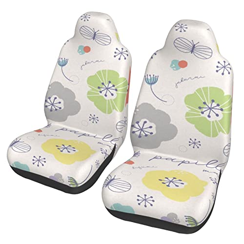 2枚セット 北欧 花柄 花 カーシートカバー 前席用 背面フルカバー ブラック 運転席 助手席 軽 防汚 気性 洗える 取付簡単 車用 シート カバー 軽自動車/普通車用 四季適用