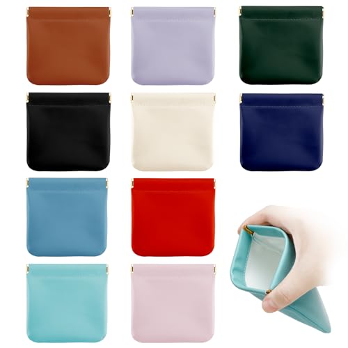 10 Pcs Small Pocket Makeup Bag Portable Mini Pouch No Zipper Self-closing Waterproof Pocket Pu Leather Cosmetic Bag for Jewelry Lipsticks Daily Saving Women & Girl Gift (4.4 * 4.5inches)
