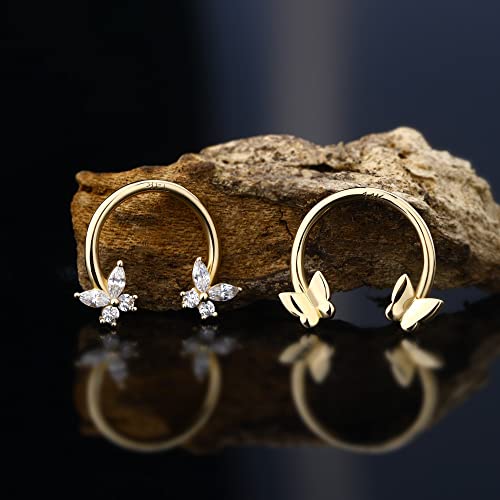 Jewseen 14K Solid Gold Cartilage Earring Hoop Cz Septum Ring 16G Daith Piercing Jewelry Butterflu Helix Piercing Jewelry For Women Men #TOP3