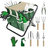 HoHaing Gartengeräte-Set, 10-teiliges Gartenset mit stabilem Klapphocker, Gartengeräte mit abnehmbarer Aufbewahrungstasche, Gartengeräte