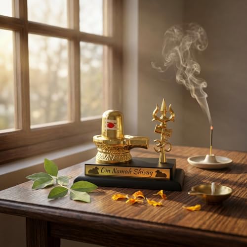 Image of HindCraft Shivling Car Dashboard Idol - Shivling Mahadev Showpiece with Trishul, Spiritual Car Dashboard Decor for Home Temple, Office Desk, Vastu Decorative Gift Item