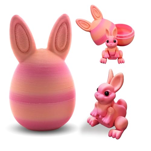 shaguanchang 3D Printed Prefilled Easter Eggs, Filled with Bunny Inside for Easter Basket Stuffers, Desk Decor, Gifts (Pink)