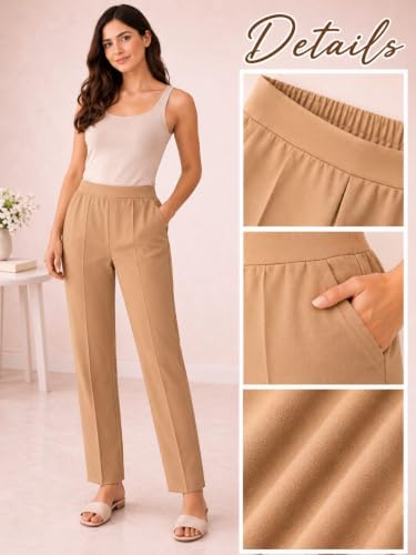 Image of Women's Mid Rise Wide Leg Trousers with Elastic Waist & Pockets