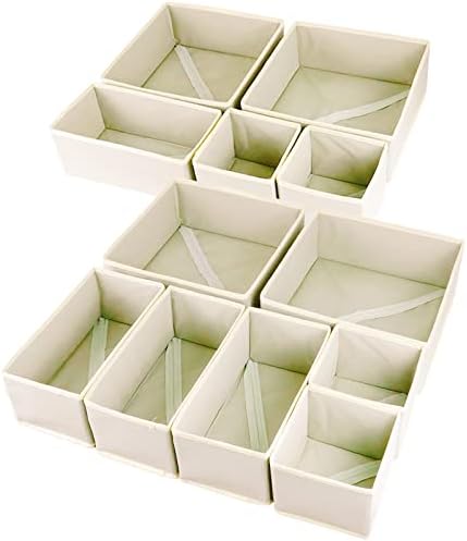 12 Pack Drawer Organizers, Drawer Dividers Storage Bins, Foldable Drawer Organizers for Clothing, Cloth Clothes Drawer Organizer for Underwear,Folded Clothes,Baby Clothing,Socks,Bra,Towels,Ties